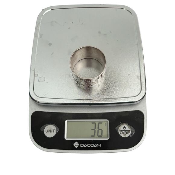 VICTORIAN ENGRAVED Coin/Sterling Silver Floral NAPKIN RING Unmarked 36 Grams - Picture 7 of 10